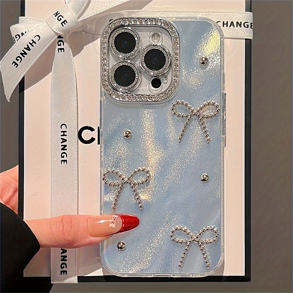 TEMU Luxurious Shiny Rhinestone Bowknot Phone Case For Iphone 16 15 14 11 Pro , With Lens Protection Back Cover
