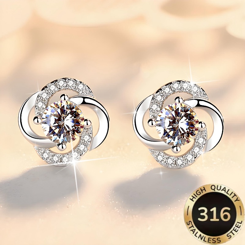 TEMU 1 Par de Aretes de Mujer de Calidad en Acero Inoxidable 316, Hipoalergénicos, Elegantes, Lujosos y Brillantes con Diseño Hueco de y , Ideales