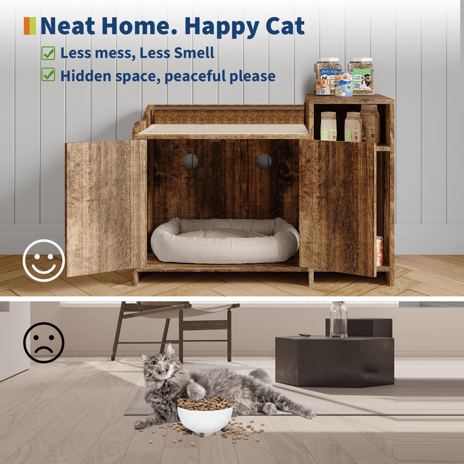 Cat Litter Box Enclosure with Storage Space
