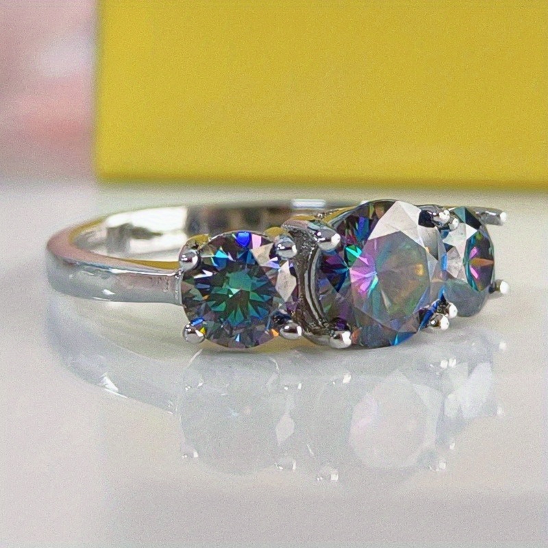 Luxurious 2/4 Carat Moissanite Ring in 925 Silver with Colorful Stones
