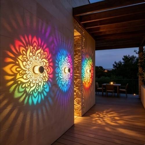 lot de 2 lampes solaires de projection extérieures à changement de couleur, appliques murales extérieures ajourées ip65, pour motif de projection de lotus, ornement de jardin, décoration de cour, décoration extérieure, convient pour mur, ferme, , clôture, pelouse, décoration dambiance de