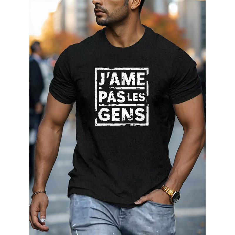 

T-shirt Style Grunge pour Hommes en "Je N'aime Pas les " - T-shirt Décontracté en Polyester à Manches Courtes avec Imprimé Géométrique, Lavable en Machine pour l'Été