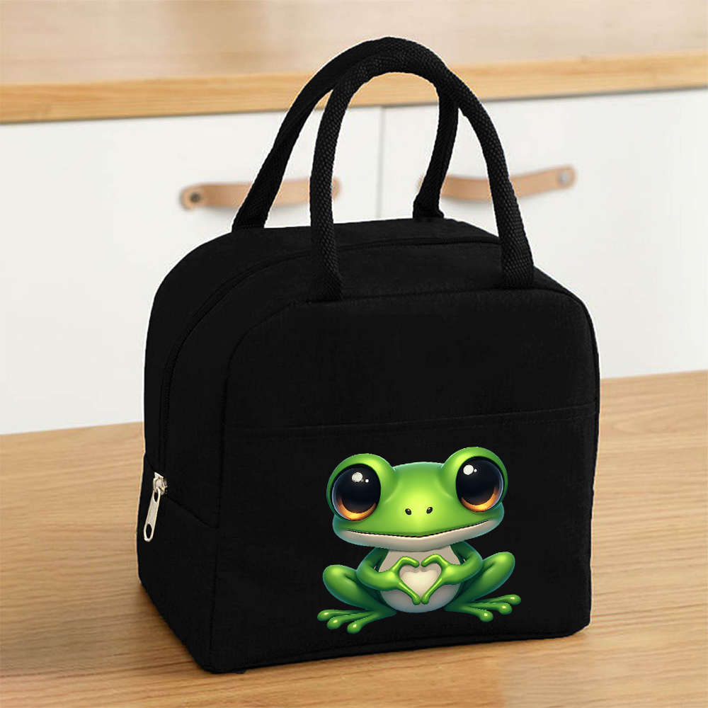 TEMU 1pc Cute Kawaii Frog Lunch Bag Thermal Lunch Box Holder Suitable For Work School Picnic, Non-food Contact Carrier With Zipper Closure, Hand