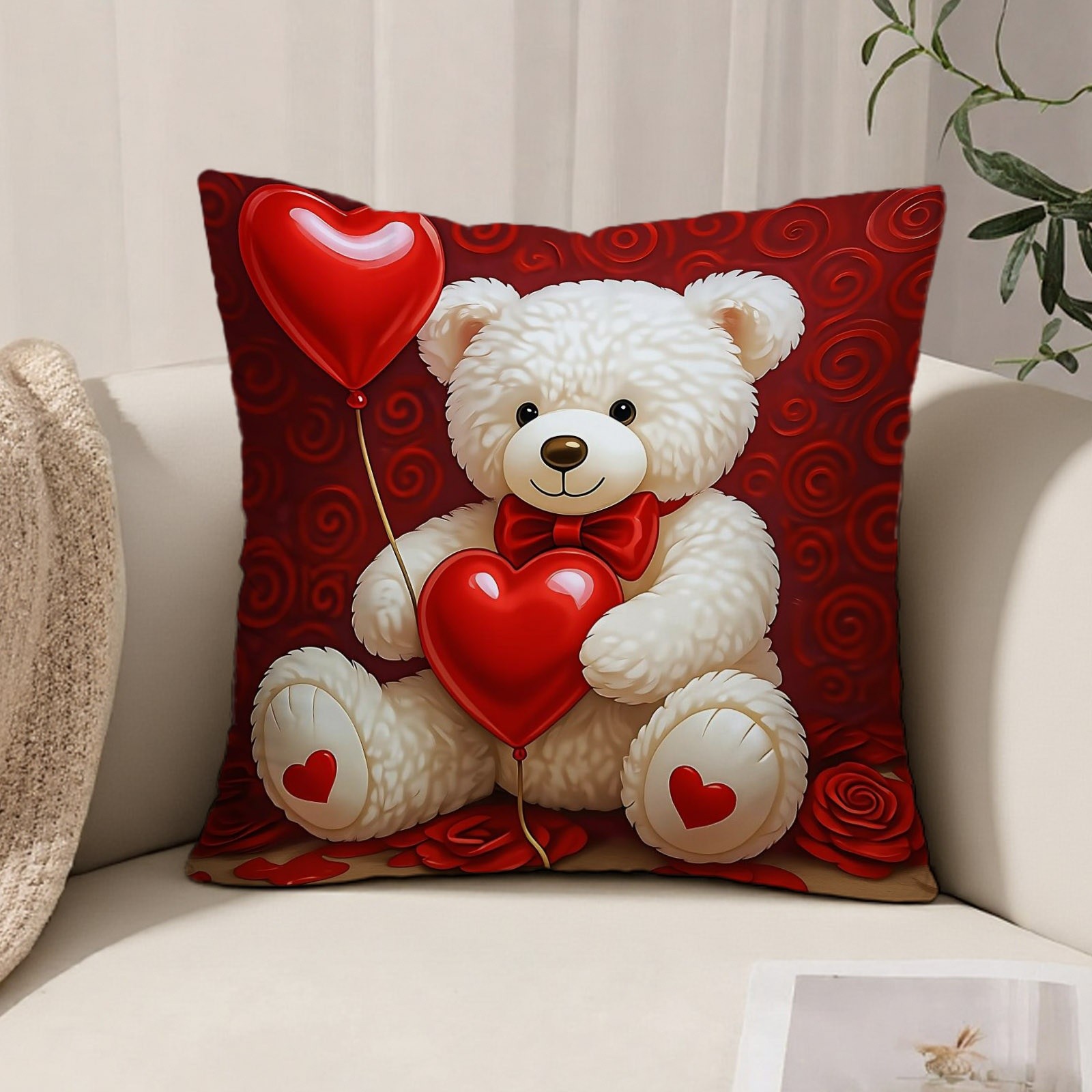 TEMU 1pc Double - Sided Printed Pillowcase, Cute Teddy Bear Valentine's Day Theme, 17.72in*17.72in No Pillow Core, Suitable For Living Room Sofa,