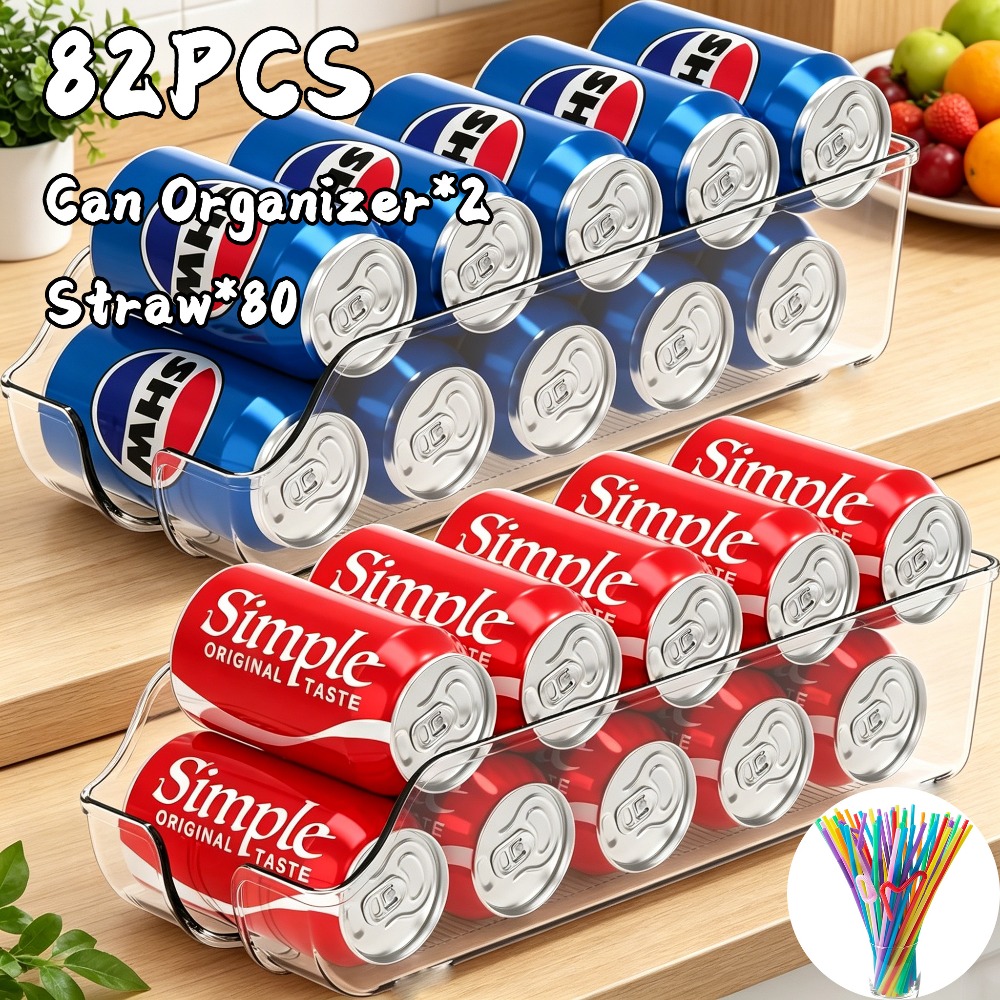 TEMU 82pcs Soda Can Organizer And Dispenser For Refrigerator/ Pantry, Kitchen Organizers And Storage, Transparent Plastic Beverage Racks, Ideal For