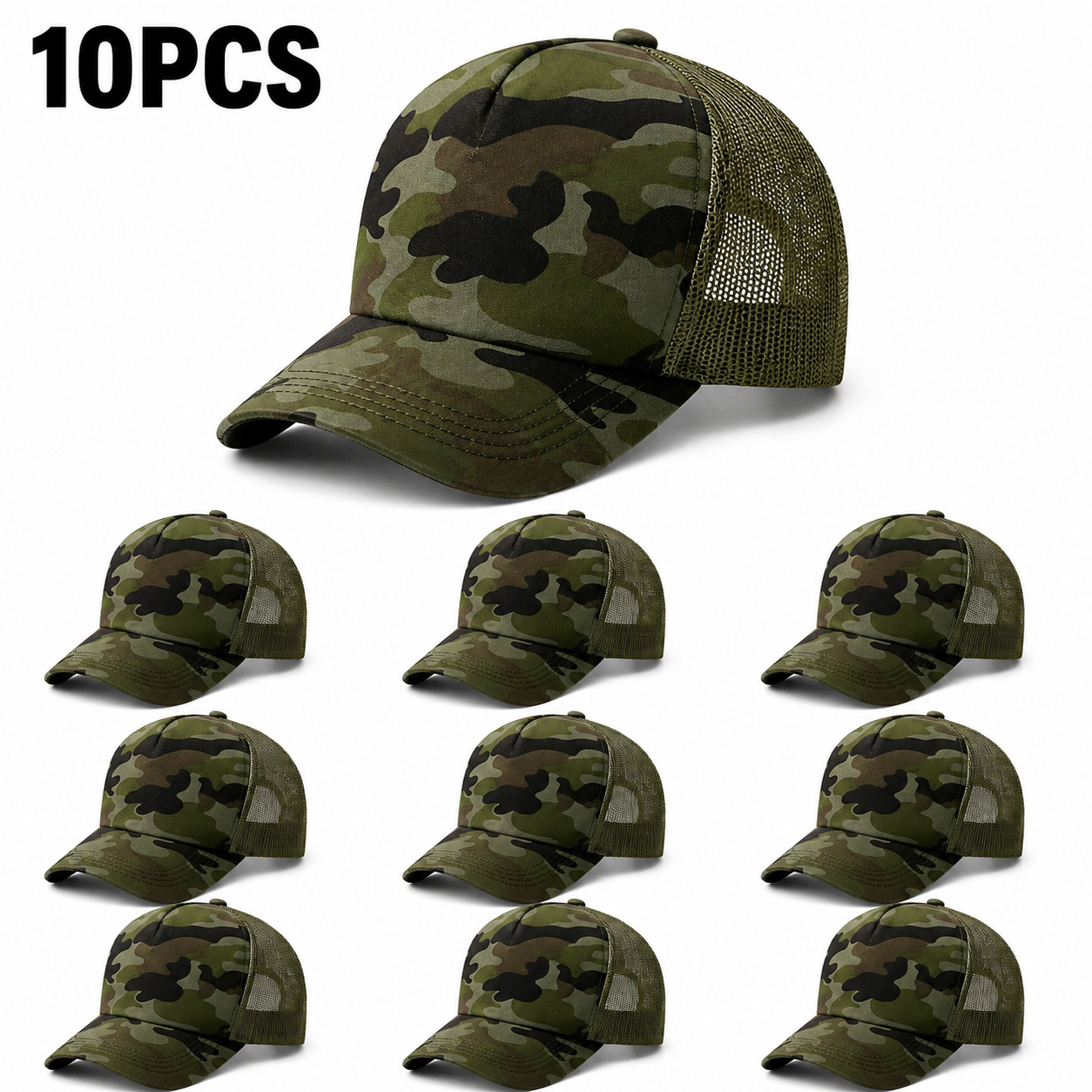 TEMU 10-pack Patriotic Camo Mesh Trucker Hats, Adjustable Breathable Baseball Caps, Unisex Curved Brim Outdoor Hats, Day Style Hat Set, Suitable For