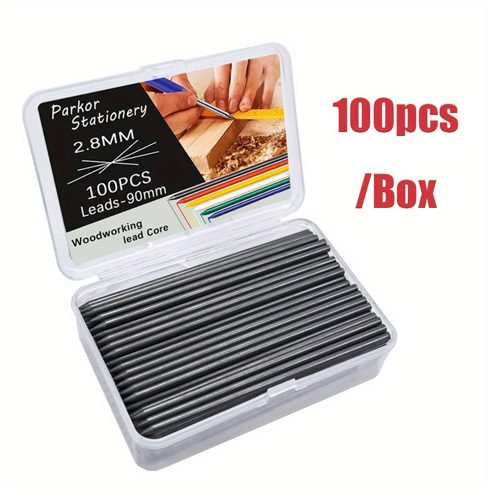 E-shop Neuartige Hochhärte-Holzbearbeitungsspezialmine 2,8 mm großes Fassungsvermögen Graphitmine 100/50 Stück Box verschleißfeste Mine, geeignet für