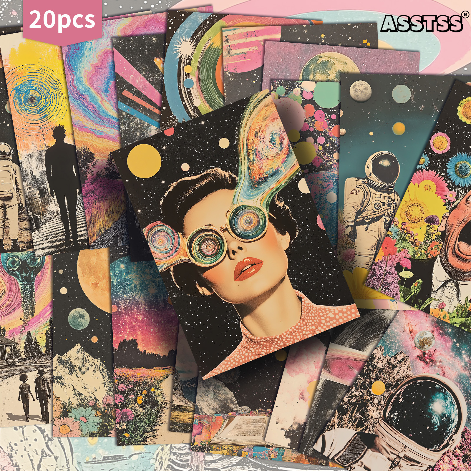 TEMU Paquete de 20 tarjetas postales ASSTSS Vintage Galaxy Space - 4X6 pulgadas, suministros retro para diarios, ilustraciones clásicas de , tarjetas