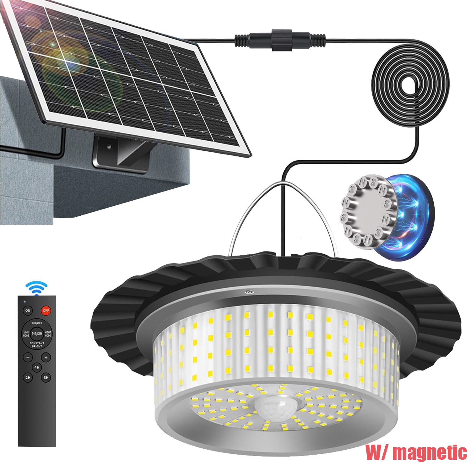 TEMU 1/2pcs Magnetic Solar 244 Led 360° Motion Sensor - Remote Control Timer 5 , Indoor Outdoor Pendant Light For Gazebo Garage Barn