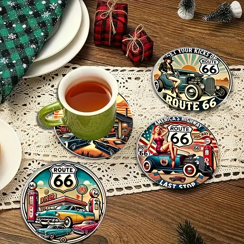 TEMU Set Of Coasters For Highway Art - Heat-resistant And Non-slip, Home Decoration And Gatherings - Ideal For Men, Motorcycle Travel Theme, For