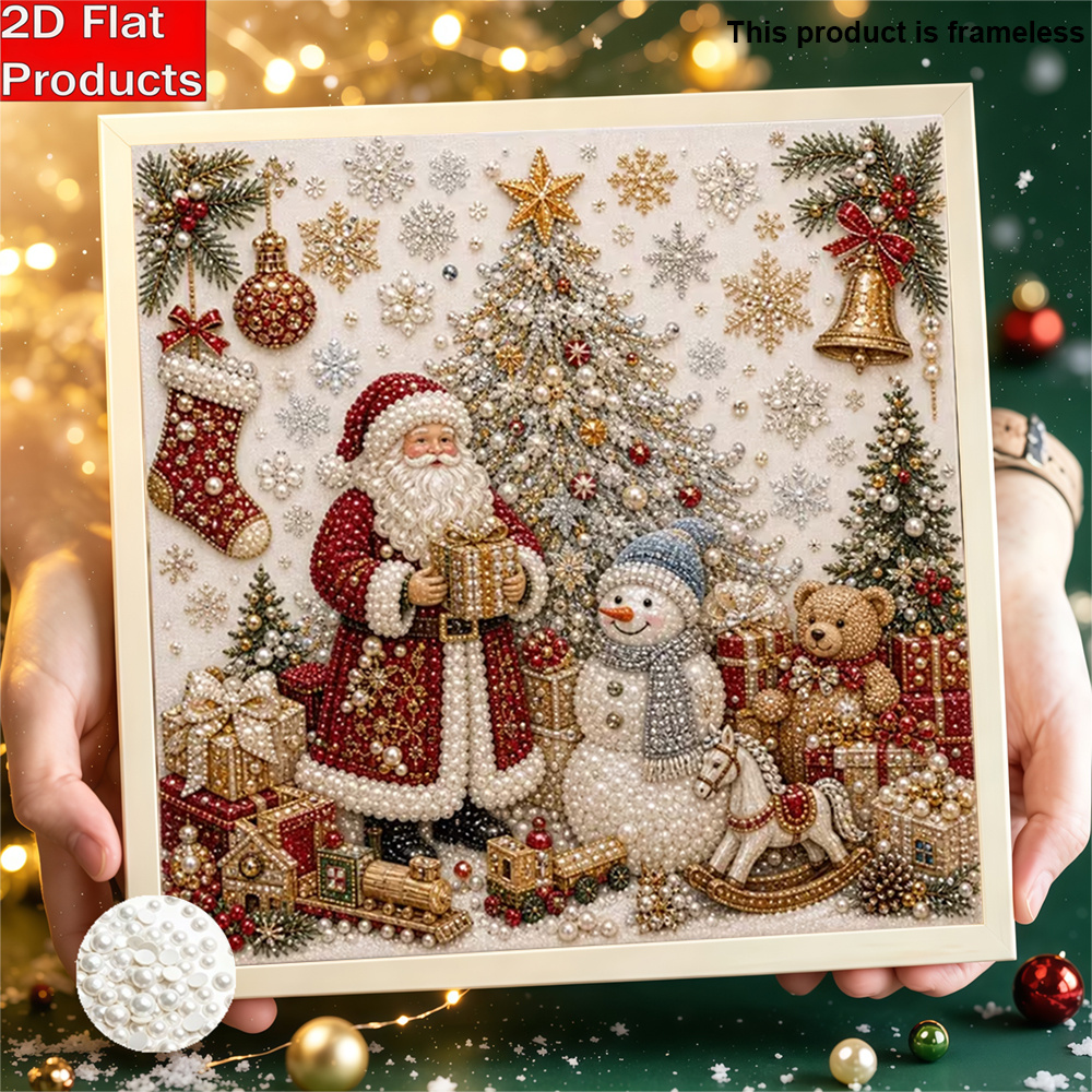 TEMU Nouvelle peinture de perles cadre, représentant Père Noël, un de neige, un sapin de Noël, des cadeaux de Noël et des décorations de Noël dans un
