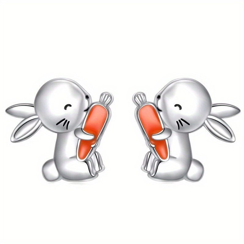 Image of Cute Enamel Carrot Smile Rabbit Earrings For Women Daily Party Casual Easy Animal Stud Earrings Birthday Graduate Perfect Gift