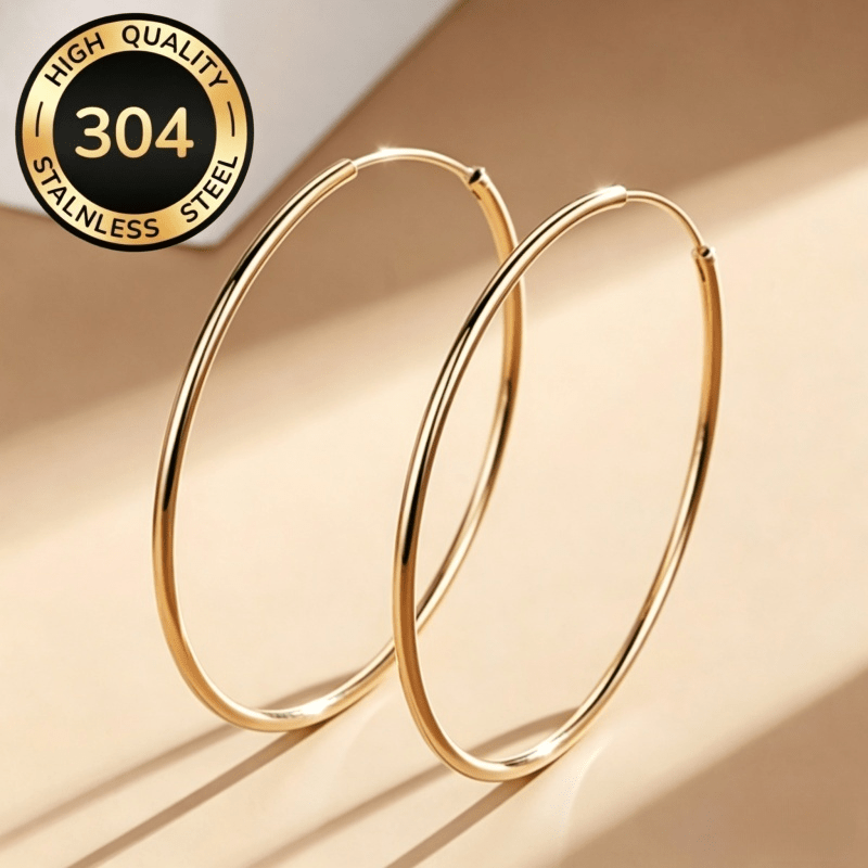 Image of High-quality 304 Stainless Steel Golden Hoop Earrings Fashion Women's Earrings For Daily Party Holiday Wearing Easy Jewelry