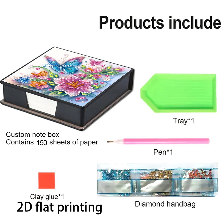 TEMU 1pc, 2d Flat, Note Box, With 160 Sheets Of Sticky Notes, Designed With Theme, Desktop Organizer, Sparkling Irregular Rhinestone Design, Print,