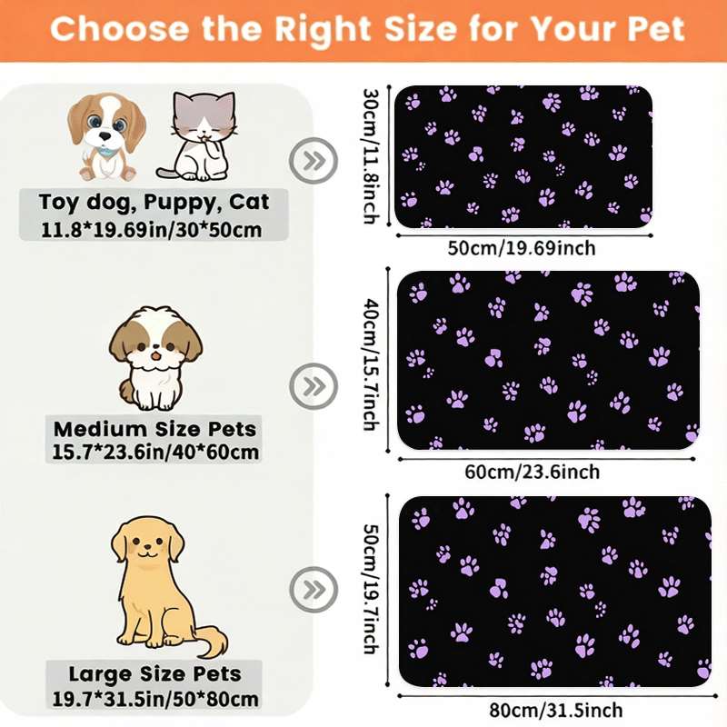 TEMU 1pc Anti-slip (purple Paw Print Black Background Fun Pattern) Pet Feeding Mat, Cute Design, Leak-proof And Easy To , Preventing Contamination.