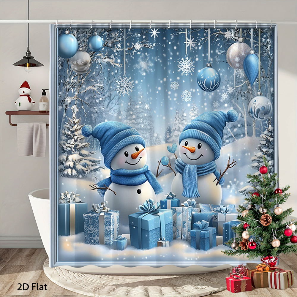 TEMU 2d Flat, 1pc, Winter Forest Snowman 2d Printed Shower Curtain. Christmas Decoration, Bathroom Shower Curtain, Perfect For Bathroom Decor, Ideal
