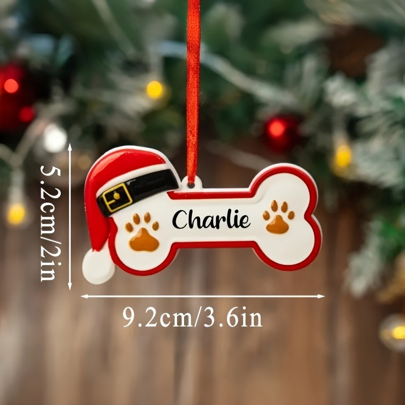 TEMU 2D Plat, 1 Gepersonaliseerd Hondenbot Kerstornament, Hangerornament met Aangepaste Naam en Huisdierpootafdruk, Gepersonaliseerd