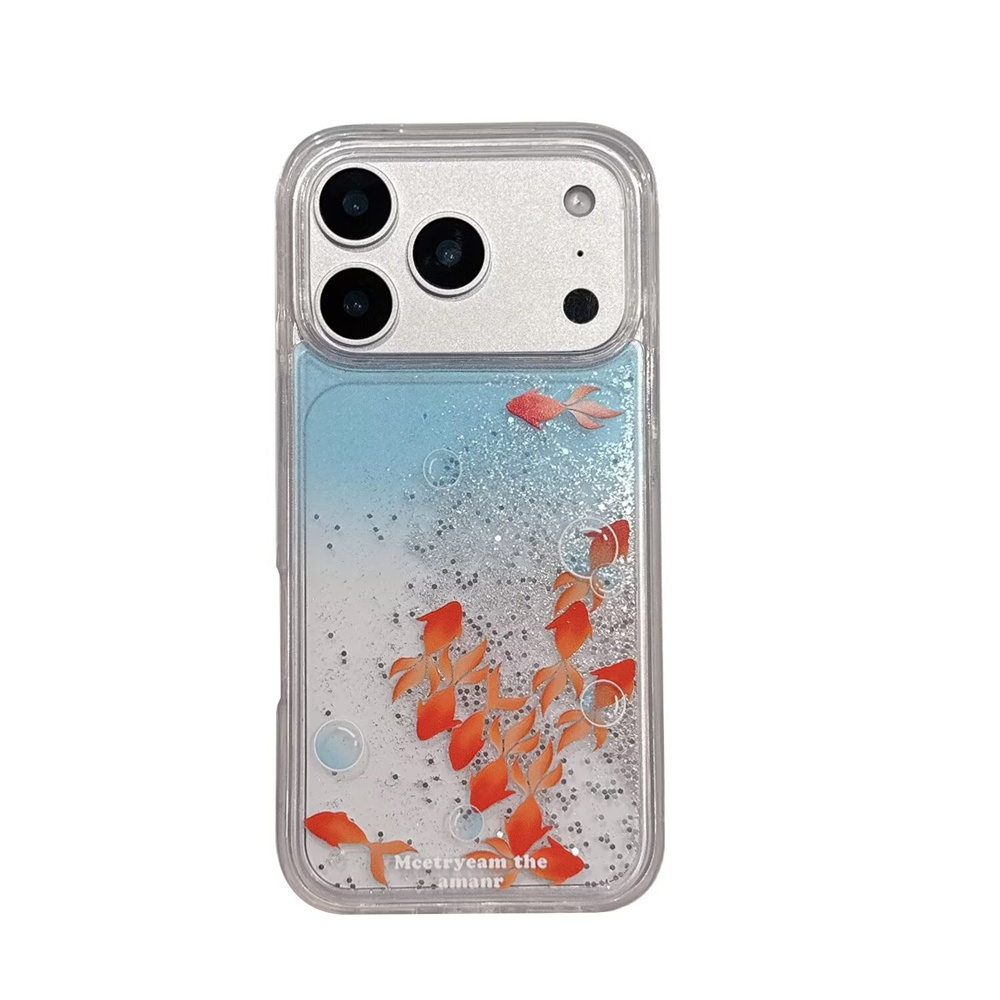 TEMU Phone Case: Goldfish Quicksand Liquid Phone Case, Suitable For Iphone 17/16/15/14/13/12 Pro Max, Back Cover Protective Case, Dynamic Glitter