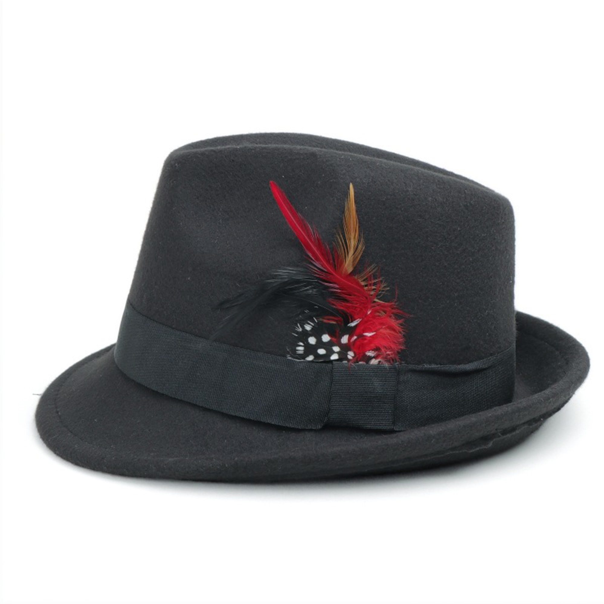 vintage feather fedora hat elegant black felt jazz cap - Temu display picture 1
