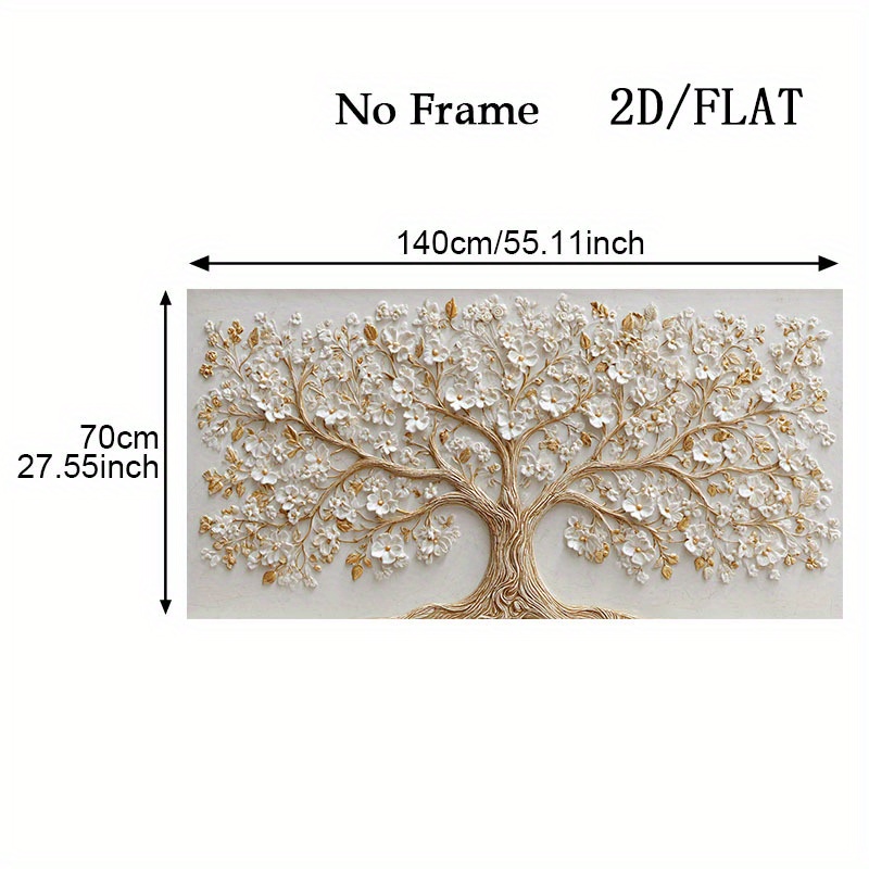 2d flat 1pc large modern abstract tree of life wall art frameless   of life painting suitable for living room bedroom hallway decor white golden poster 27 5x55 1 inches 70x140cm minimalist decor for contemporary homes