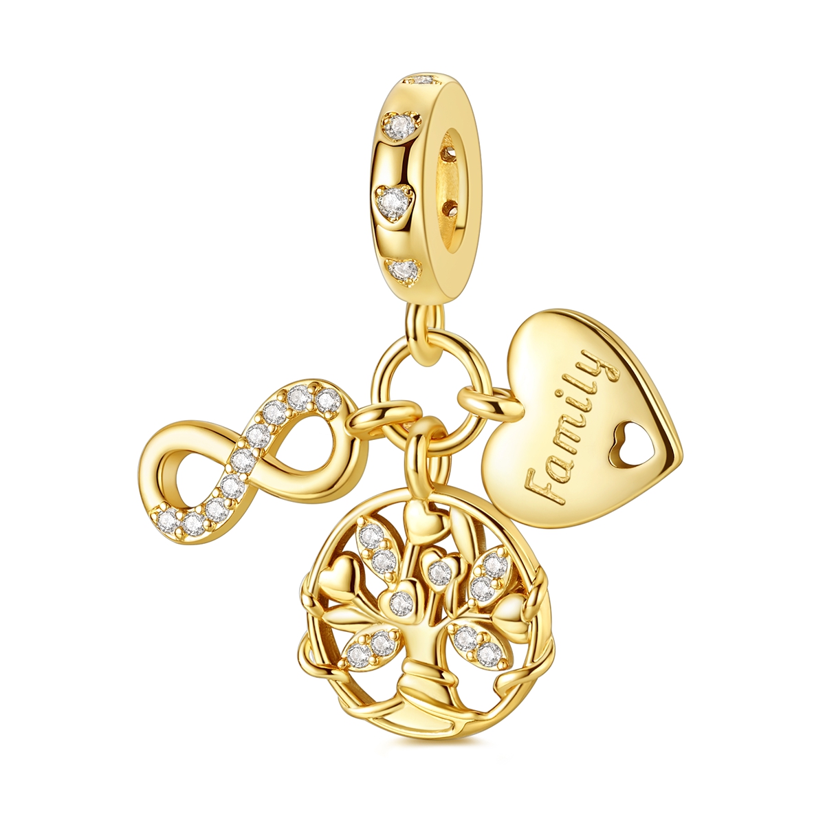 E-shop Versilberter, beschichteter kubischer synthetischer Zirkon, auffälliger goldener, ewiger Familienschmuck-Anhänger, Charms, Perlen für