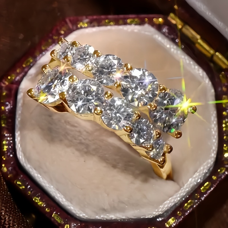 Women's Luxury Inlay Multi Round Sparkling Zirconia Wide Band Ring