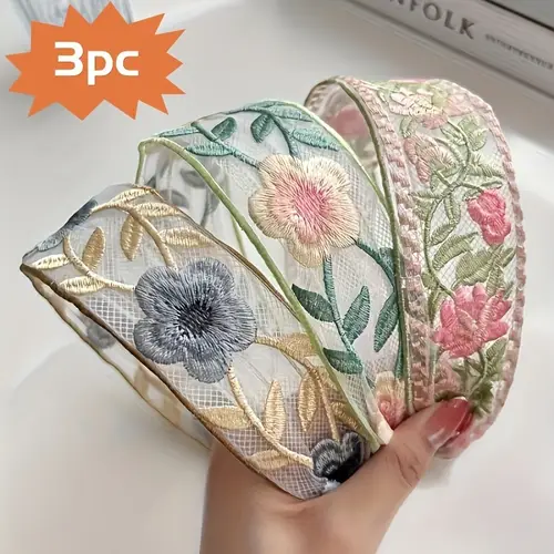 elegant boho embroidered floral headband set wide vintage inspired hairbands for women