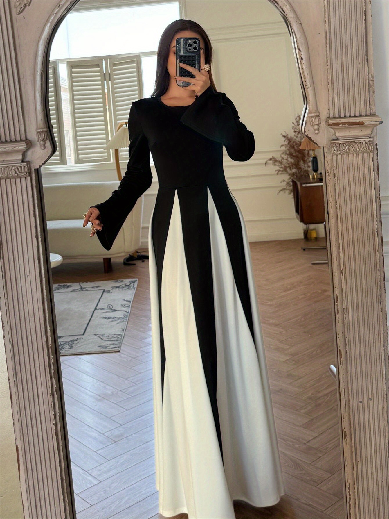 sachin and babi light blue dress elegant black white contrast a line long sleeve kaftan abaya