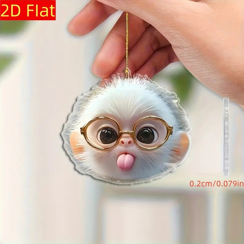 TEMU 2d Flat, 2d Flat Cute Glasses Monkey Cartoon Animal Acrylic Hang Decorations, Suitable For Rearview Mirror, Key Chain, Backpack And Home