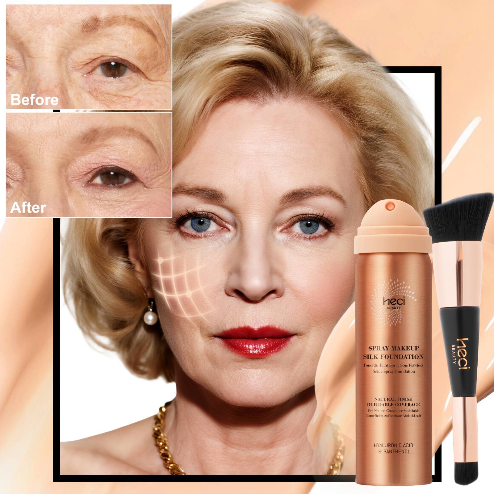 2pcs Spray Foundation Gift Set With Foundation Brush; Liquid Foundation Containing Panthenol Acid, Suitable For Sensitive And Dry Skin, , , Ideal For Mature Skin; Mother's Day Gift