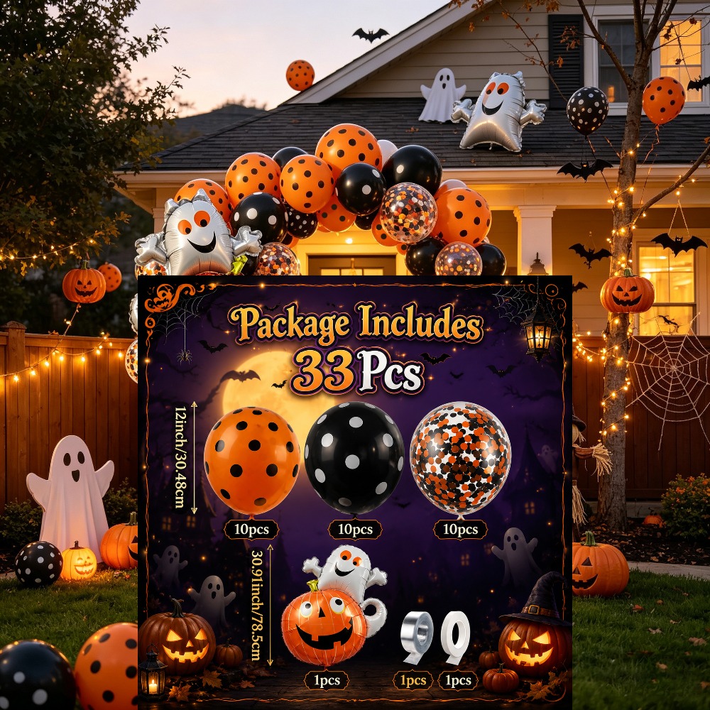 TEMU Kit de 33 ballons de décoration de fête sur le thème d'Halloween, comprenant 3 couleurs différentes de ballons de haute qualité et des ballons