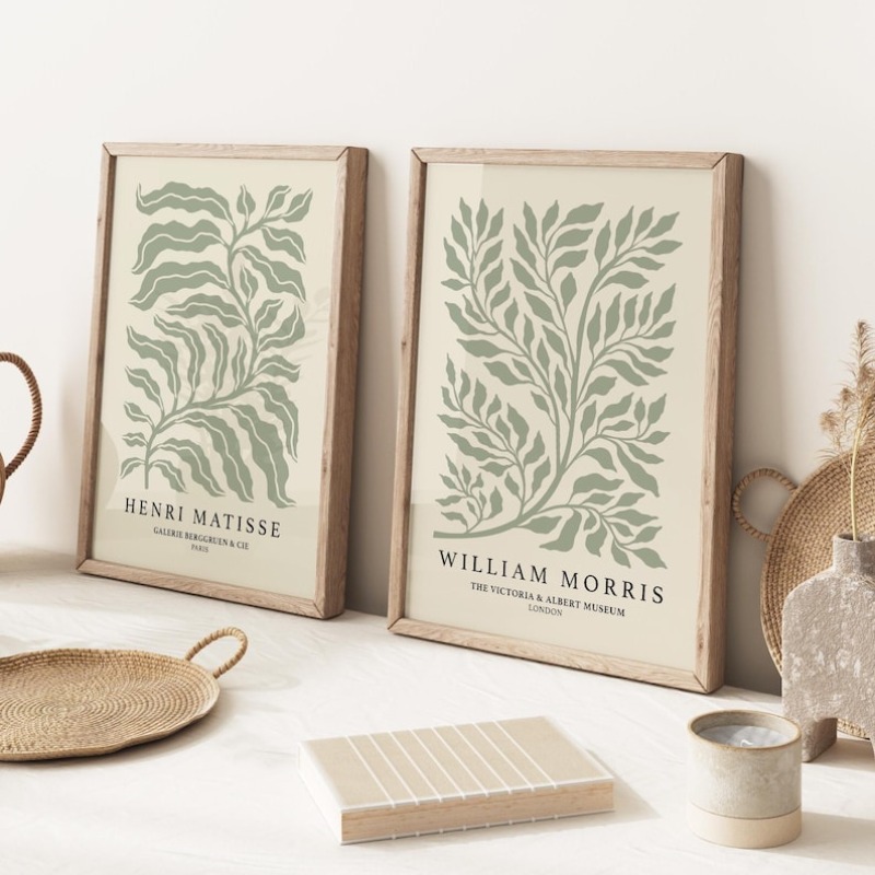 TEMU 2d Flat, Set Of 2 Sage Green William Botanical Prints & Matisse Posters - Modern Minimalist Vertical Wall Art Suitable For Living Room Decor,