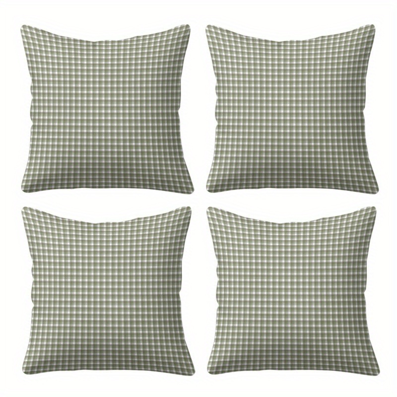 TEMU Juego de 4 fundas de almohada cuadradas de cuadros verdes para , fundas de cojín para sofá de interior/exterior, adecuadas para decoración de ,