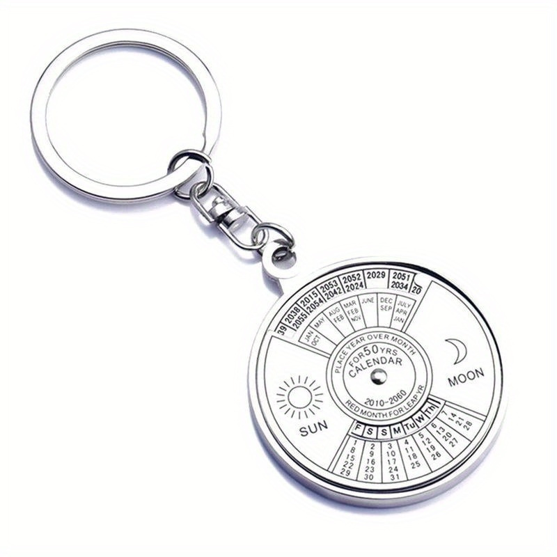 Image of 360 Degree Rotation 50 Years Perpetual Calendar Keyring Unique Compass Metal Cars Key Chain Pendant Gift