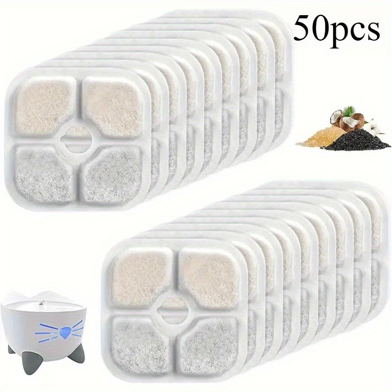 Image of 50pcs Cat Water Fountain Filters, Carbon And Resin, Durable Material, Suitable For Households, Battery-free, Replacement Filters, Provides Drinking Water, Pet Water Fountain Accessories