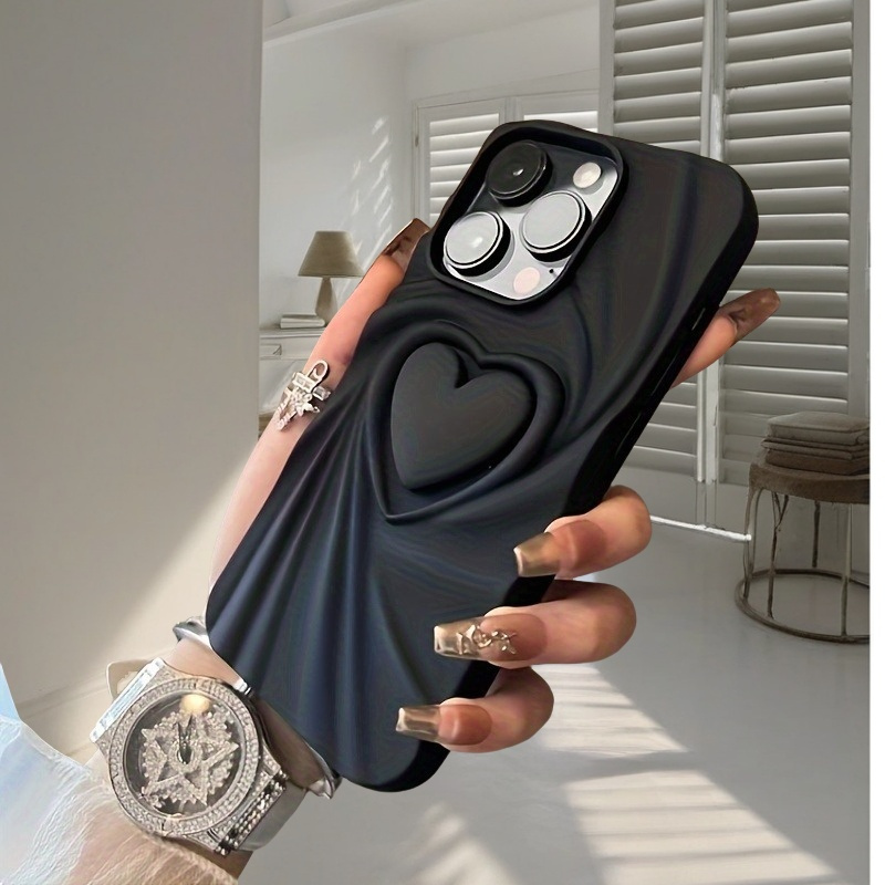 3D Love Creative Black Large Hole Mobile Phone Case, Suitable for Apple iPhone 16 15 14 13 12 11 Plus Pro Max Series Mobile Phone Cases, Holiday Gifts, Birthday, Girlfriend, Boyfriend, Friend or Yourself
