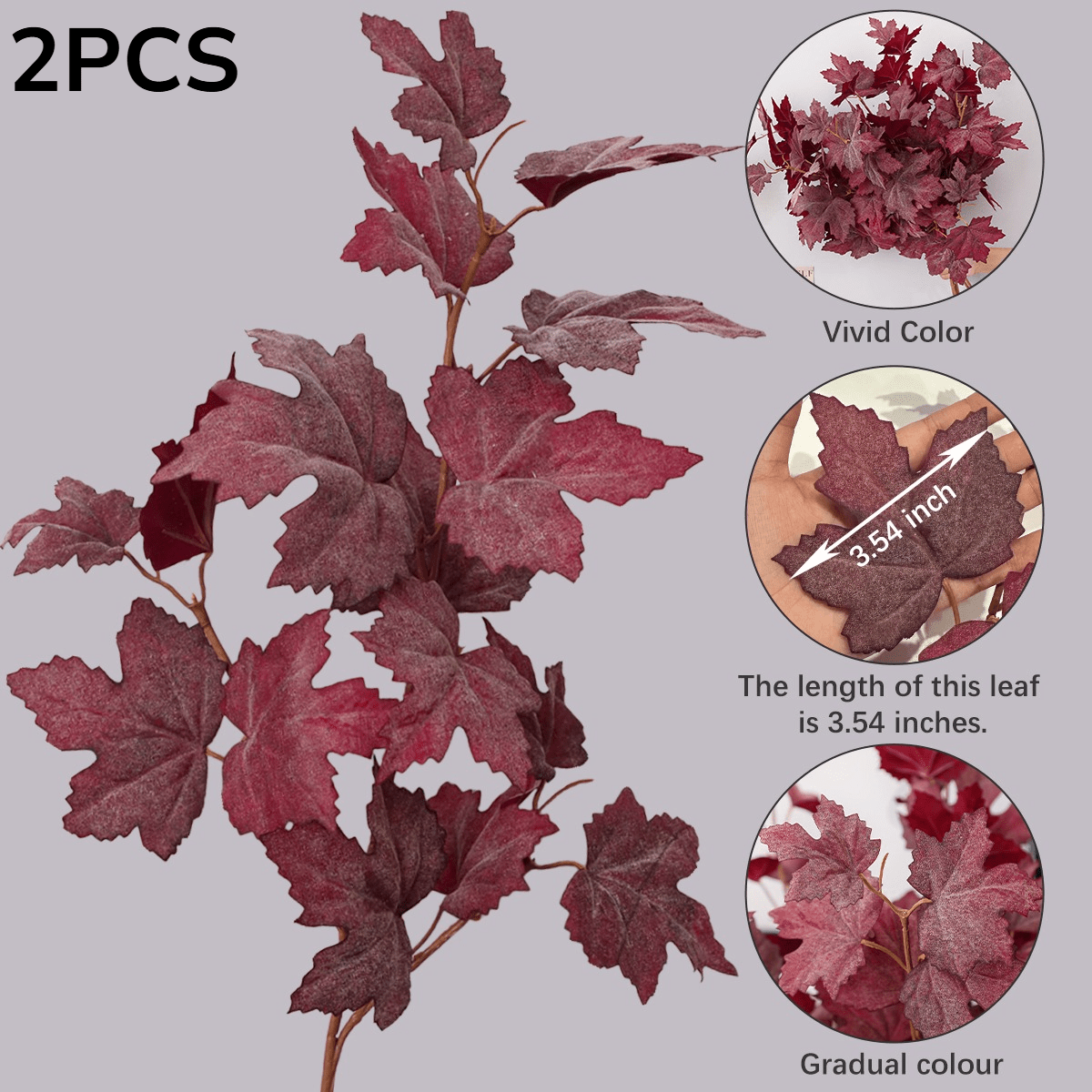 TEMU 2pcs Artificial Maple Leaf Branches, /burgundy , Pe Material, Suitable For Courtyard, Doorway, Restaurant, Living Room, Bedroom, Garden