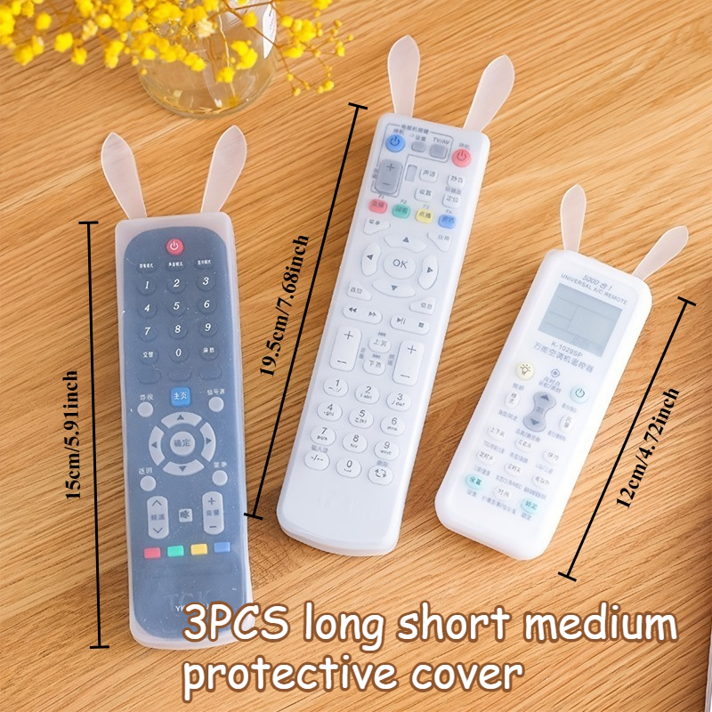 TEMU 3pcs Set Transparent Remote Control Protective Cover, Suitable For Tv And Air Conditioner, Bunny Ear Dustproof Protective Cover, Remote Control