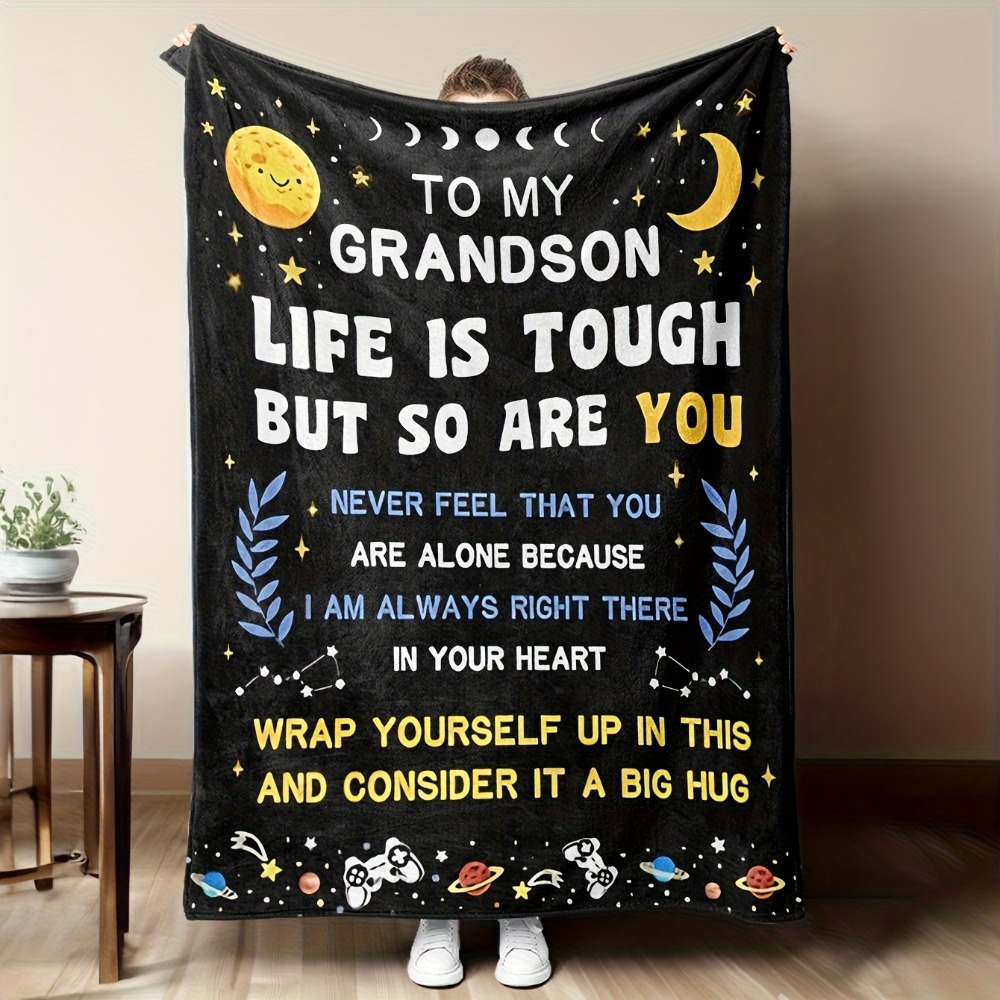 TEMU 1pc Blanket Gift For My Grandson From His Grandparents, A Birthday Present, Christmas Decoration, And Blanket For My Grandson 2d Flat, 2d Flat