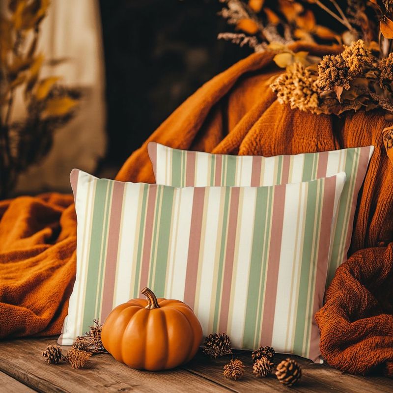 TEMU 2D - 2 piezas de fundas de almohada lumbar con estampado 2D no auténtico de bordado, Halloween y Navidad, color crema , frijol, ladrillo verde a
