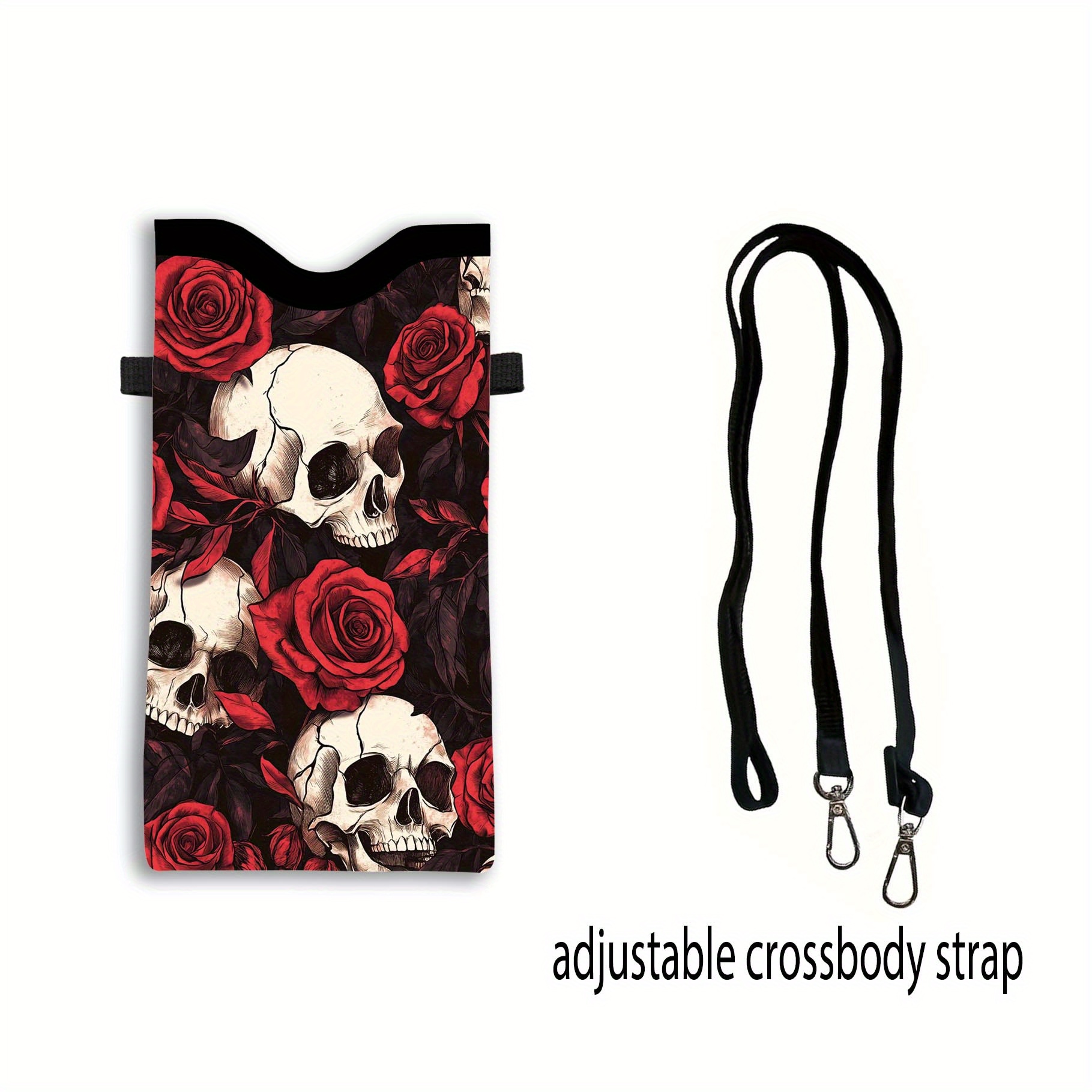 Image of 1pc 2d Print Halloween Flower Phone Crossbody Bag - Adjustable Strap And Lanyard | Fits All Phones | Wallet Replacement Sling Purse | Casual Elegant Unisex Minimalist Style | Christmas Gift
