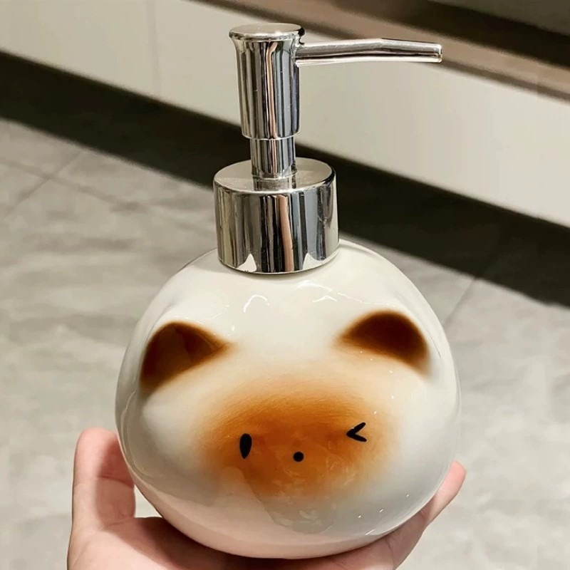 Porcelain Countertop Hand Wash Lotion Bottle Shower Gel Shampoo Dispenser Bathroom Creative Press Cat White Cat
