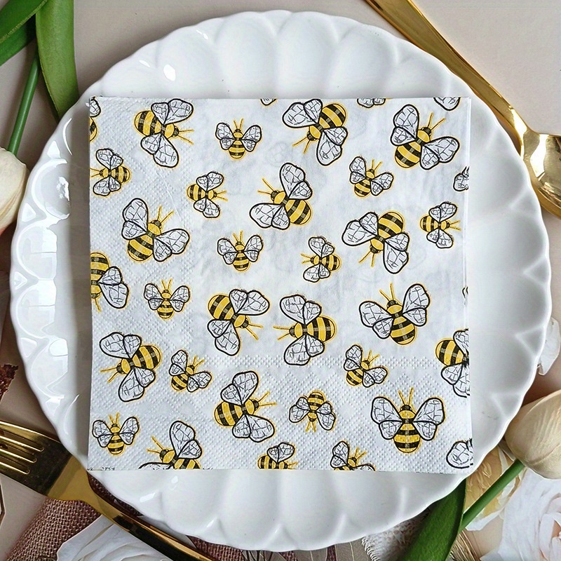 TEMU 20 Sheets, Bee-themed Colorful Napkins Party Activity Table Decoration Square Tissues