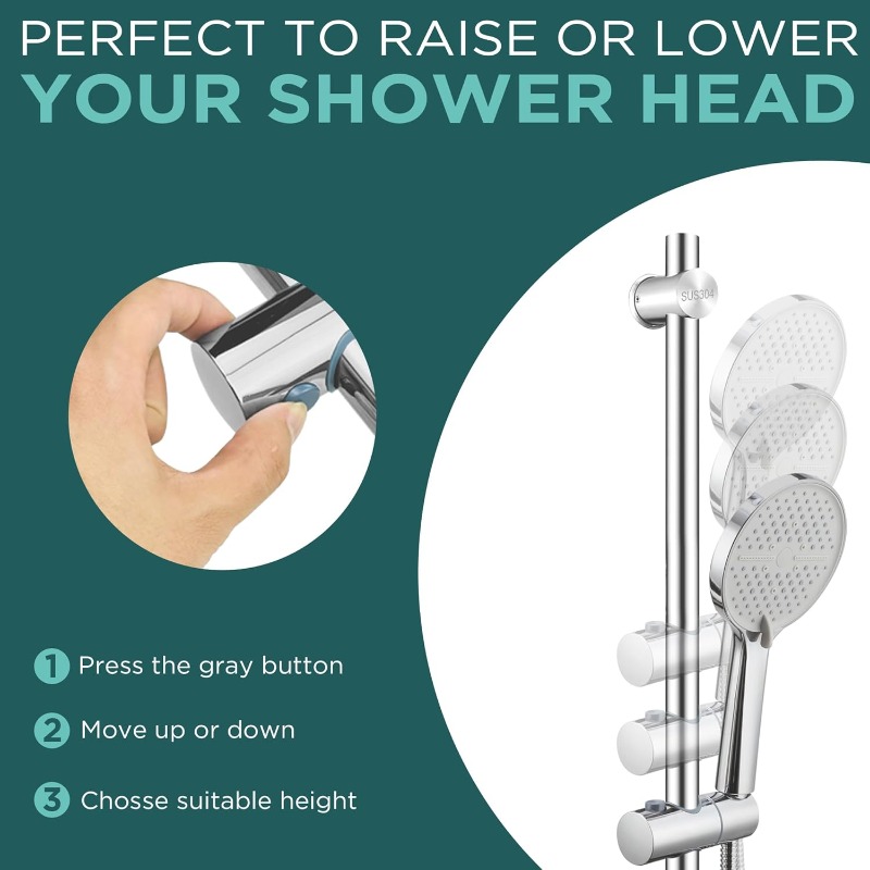 42CM Adjustable Shower Riser Rail Set with 5-Function Handheld Showerhead