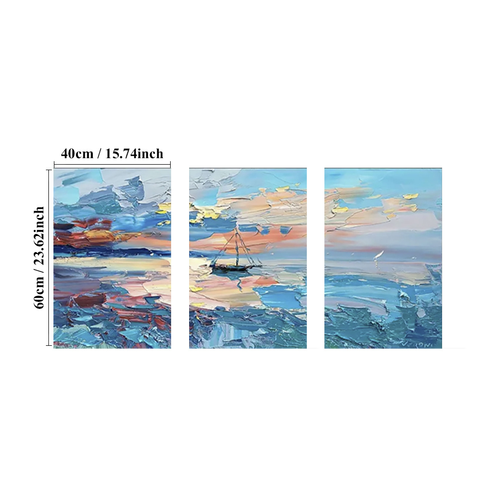 TEMU 3pcs Framed Landscape Wall Art, Blue Orange Canvas Artwork Paintings, Sailboat Paintings, Abstract Decorative Artwork, Posters, Wall Decor, Room