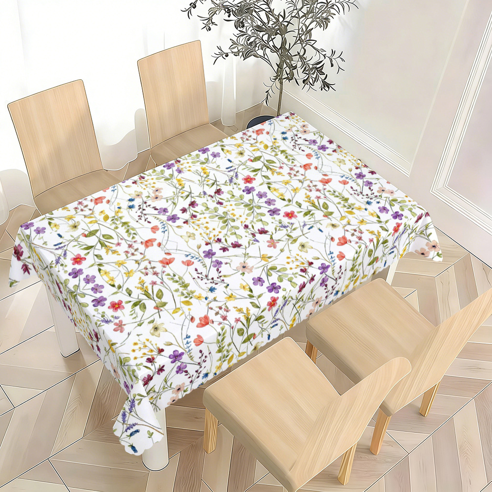 TEMU 1pc Fresh Watercolor Wild Tablecloth. Made Of Polyester Fabric, Durable And Easy To Clean. In Round, Square And Rectangular Styles. Suitable For