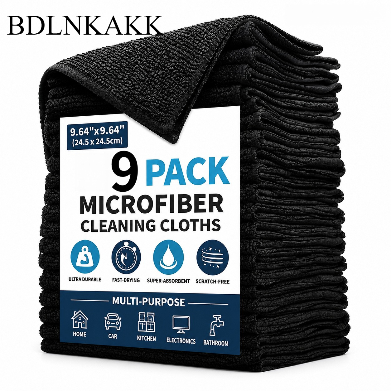 TEMU Bdlnkakk 9pcs Black Cleaning Cloth Set, 9..6 Inches Microfiber Towels, Absorbent Cleaning Cloths, Suitable For Home Cleaning, Kitchen Dish