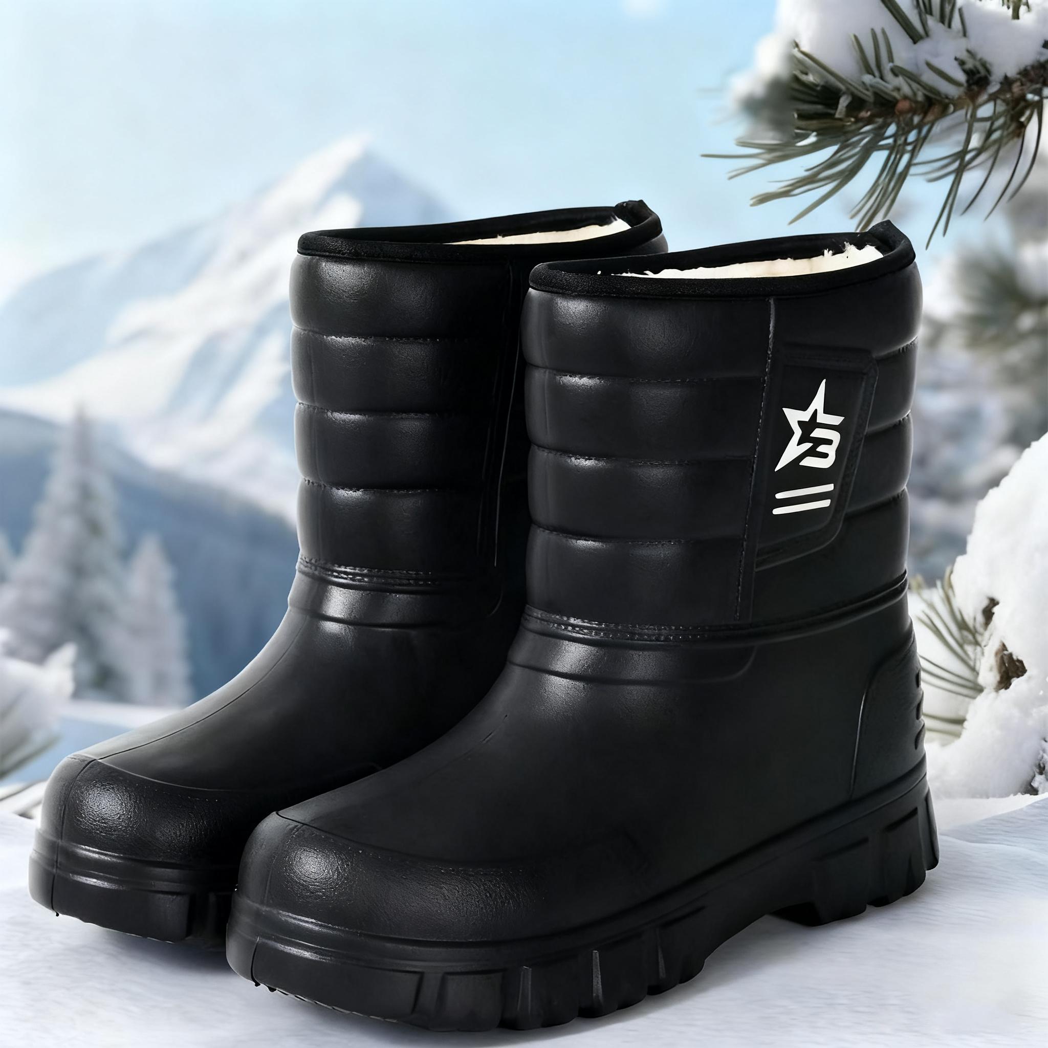 Image of Winter Snow Boots Wholesale Fleece Lined Thickened Men's Rain Boots Work Outdoor Eva High Boots Factory Direct