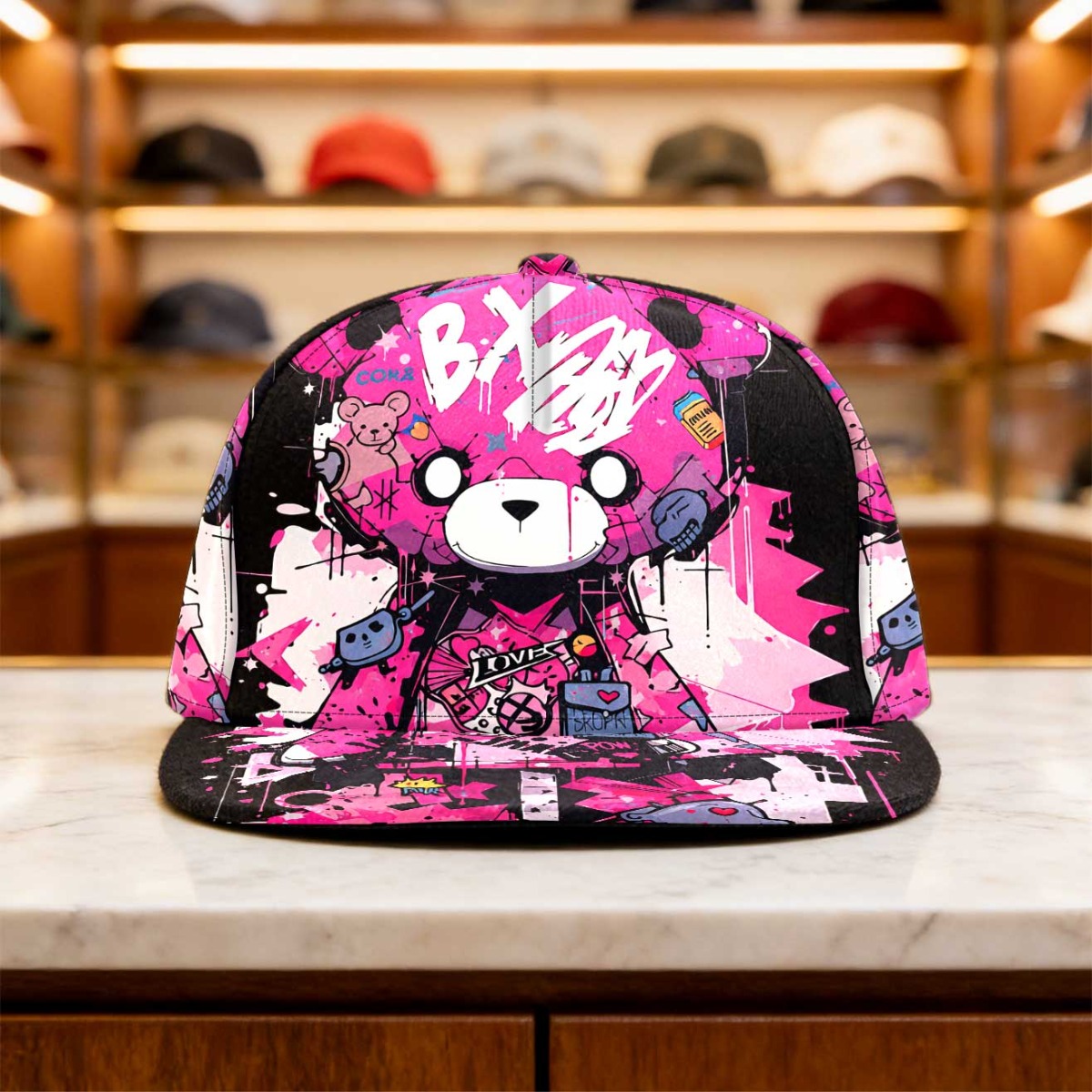 TEMU 1 pièce Casquette Bec de Canard Réglable Urban Bear Rose pour Tenue Décontractée, Style Polyvalent et Respirant, Idéale pour de , Cadeaux pour