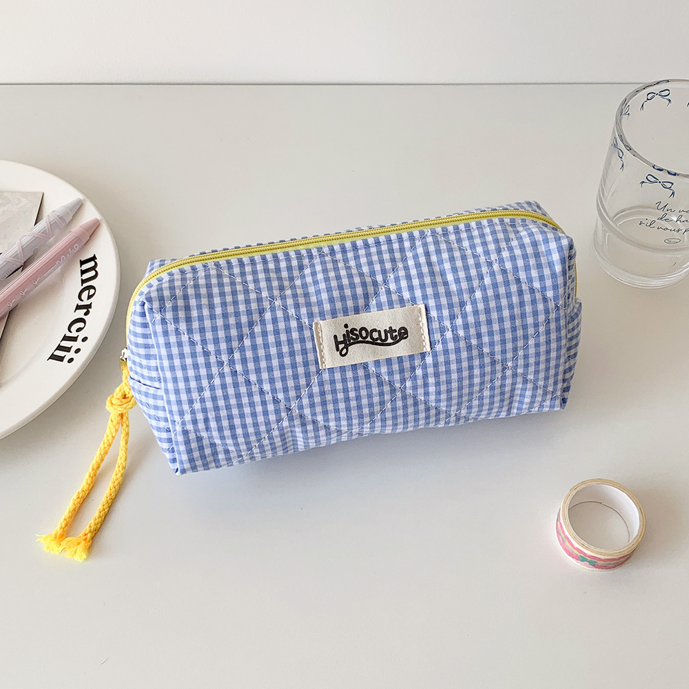 Image of Student Color-block Pencil Case, Large Capacity Stationery And Cosmetic Organizer For Girls